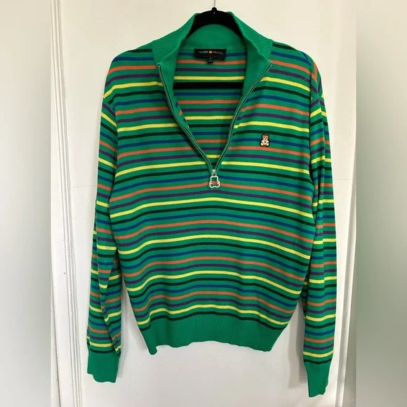 Teddy Fresh unisex colorful multi-striped half Zip-Up Sweater - Picture 2 of 5